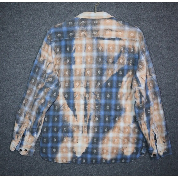 Franklin Flannels Shirt Size XL Men Faded Blue Plaid Bleach LS Lived In Upcycled - Picture 5 of 6